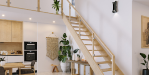 escalier Authentique bois limon plein - rampe Clarté bois Les Menuiseries Françaises  conforme à la NF P01‑012 balustrades et garde‑corps d’escalier 