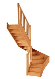 authentique escalier bois limon plein double quart tournant intermédiaire - Les Menuiseries Françaises
