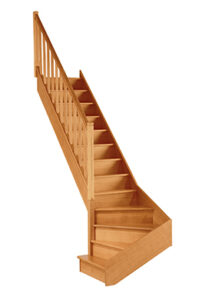 authentique escalier bois limon plein quart tournant bas - Les Menuiseries Françaises