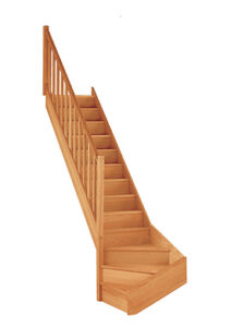 authentique escalier bois limon plein quart tournant bas - Les Menuiseries Françaises