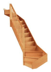 authentique escalier bois limon plein double quart tournant haut et bas - Les Menuiseries Françaises