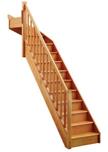 authentique escalier bois limon plein quart tournant haut - Les Menuiseries Françaises