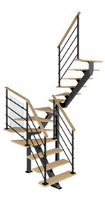 Escalier double quart tournant intermédiaire poutre centrale bois métal Poutre² Les Menuiseries Françaises