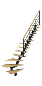 Escalier quart tournant bas avec poutre centrale bois métal Poutre² Les Menuiseries Françaises