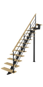 Escalier quart tournant haut avec poutre centrale bois métal Poutre² Les Menuiseries Françaises