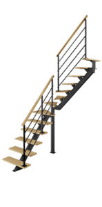 Escalier quart tournant intermédiaire poutre centrale bois métal Poutre² Les Menuiseries Françaises