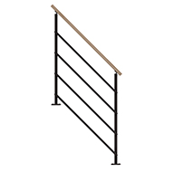 Rampe Eloge avec main courante bois et poteau et tubes rectangulaire acier Les Menuiseries Françaises