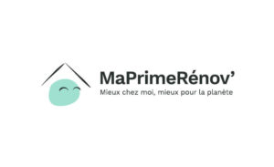 logo maprimerénov' toit d'une maison et emoticon heureux