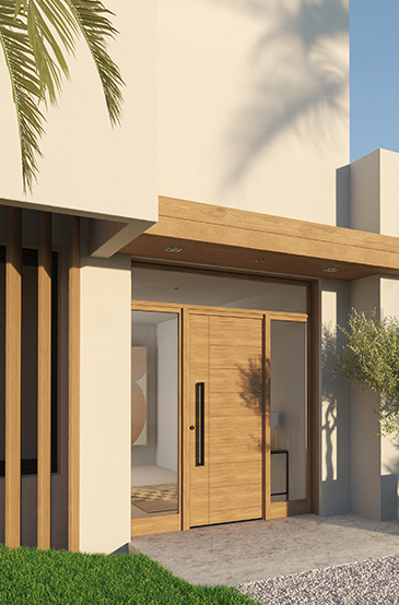 porte d'entrée bois Styl Wood SCILLA avec deux fixes et imposte - Les Menuiseries Francaises