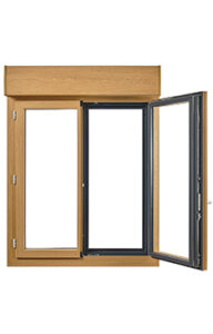 fenêtre PVC chêne naturel mat et gris 7016 IDIL - Les Menuiseries Françaises